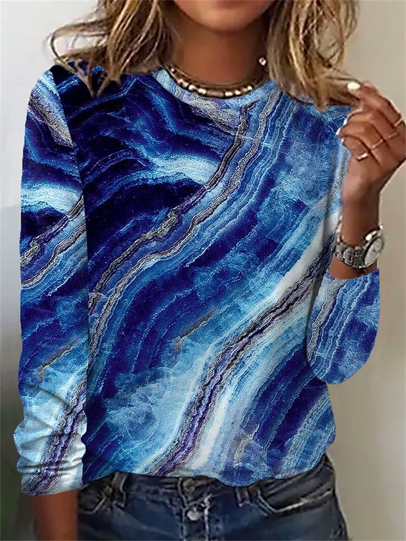 T-shirt à manches longues col rond avec impression 3D