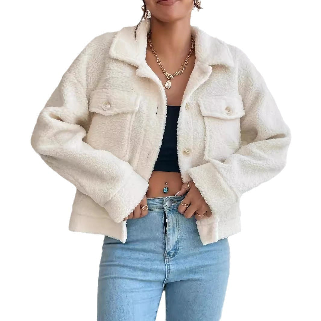 Plush White Coat Short Winter Coat Woolen Women's Design Sense