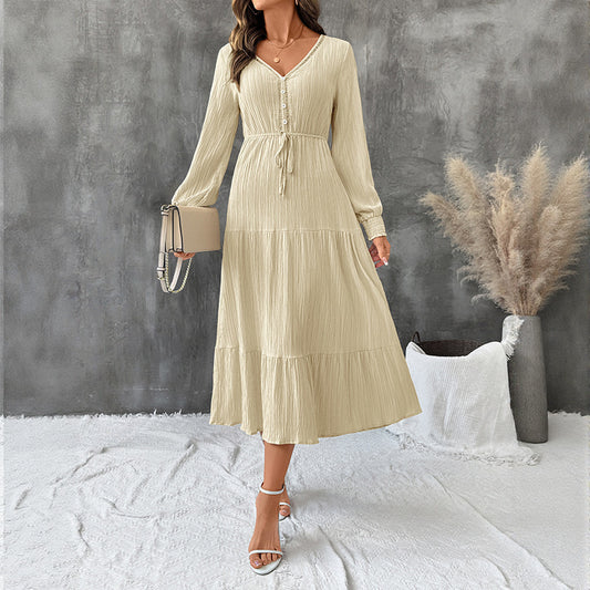 Robe texturée à manches longues et coutures pour femme
