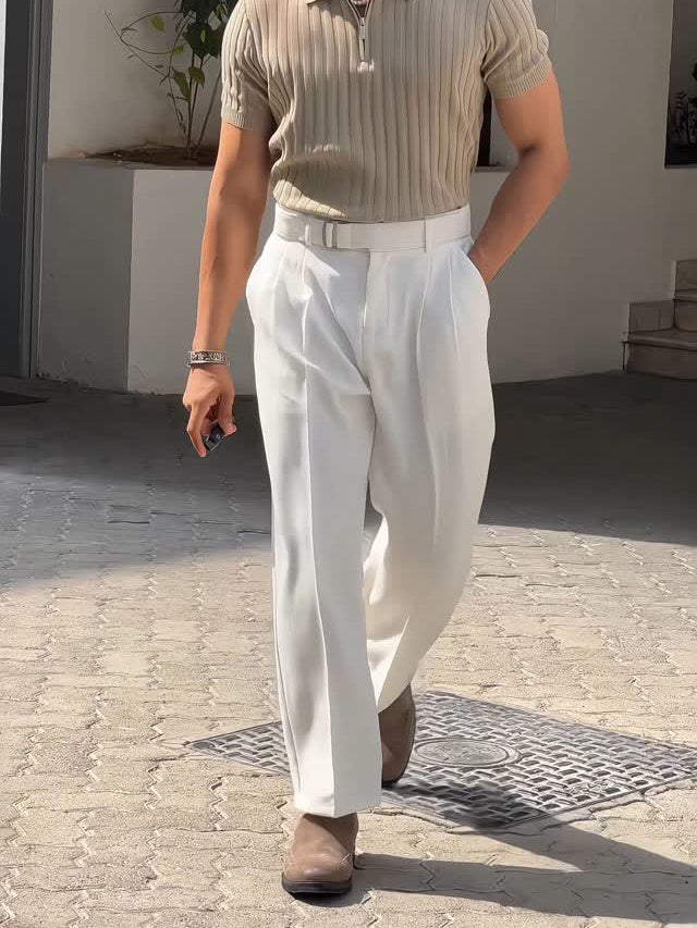 Pantalon blanc plissé taille haute