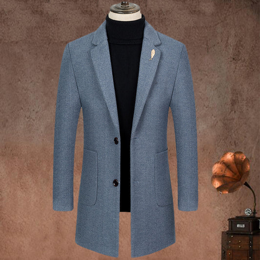 Manteau en cachemire slim à chevrons et revers pour homme