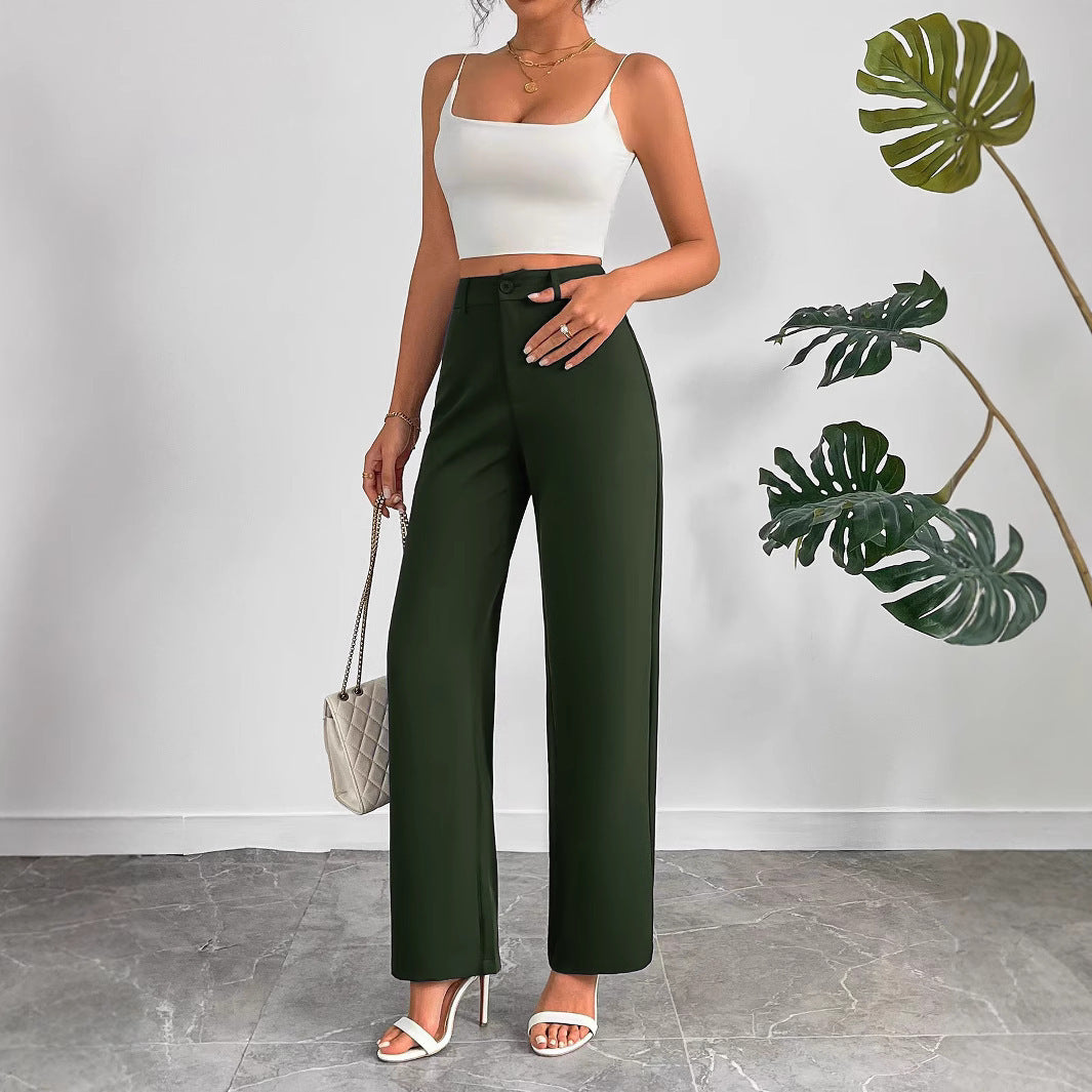 Pantalon droit uni pour femme, décontracté