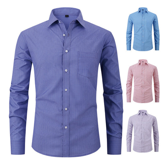 Chemise à carreaux à col de couleur unie pour homme