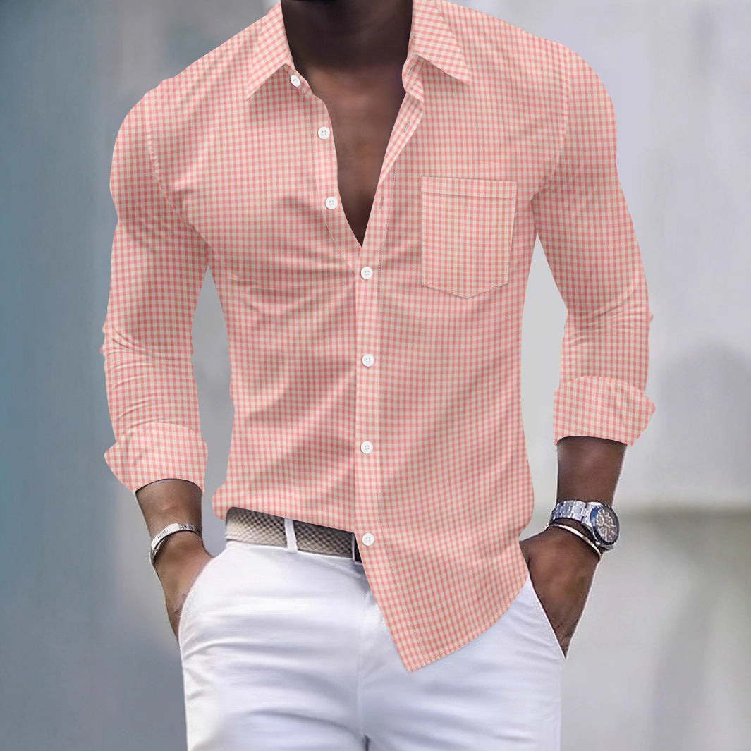 Men's Plaid Pocket Business Slim Casual Shirt