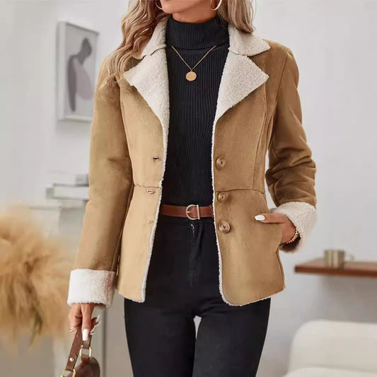 Veste décontractée à revers en fourrure intégrée, résistante au froid et chaude