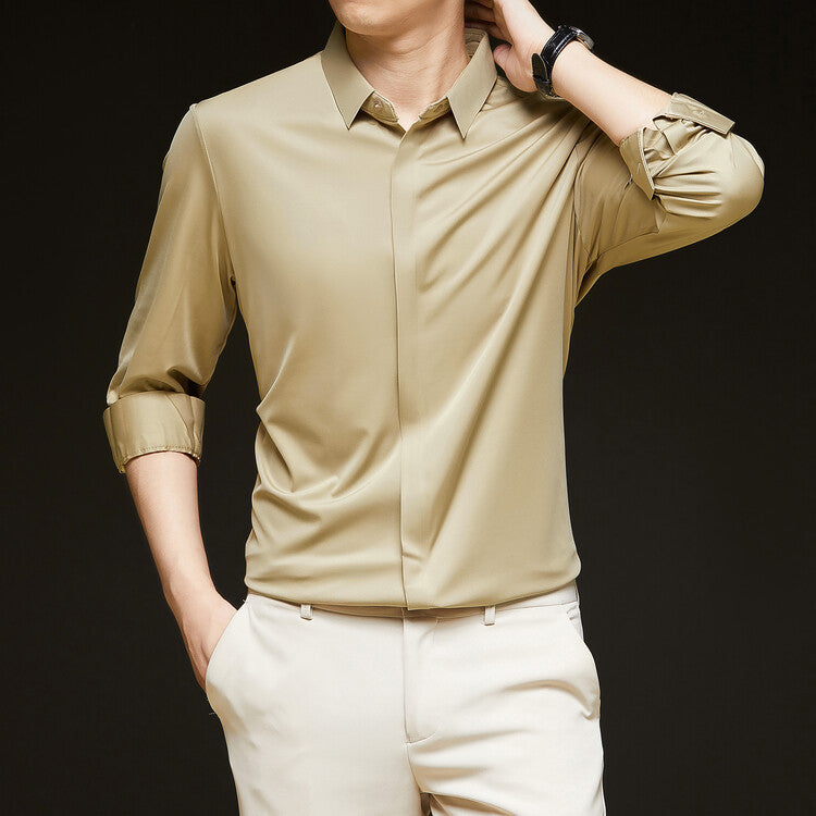 Formal Wear Seamless Ice Silk Shirt Half Sleeve Cardigan