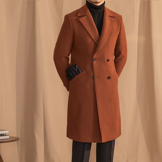 Manteau chaud en laine à double boutonnage mi-long