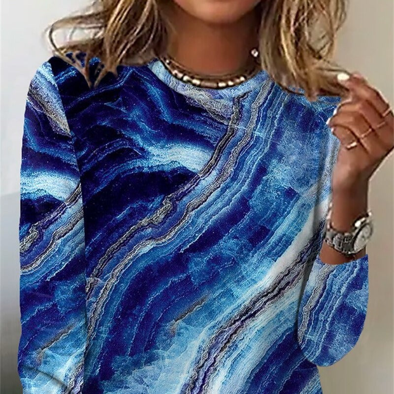 T-shirt à manches longues col rond avec impression 3D