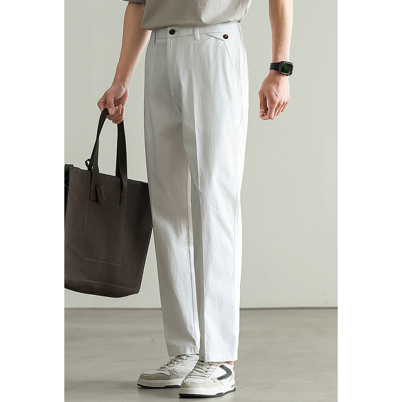 Pantalon droit élastique en coton mélangé pour homme