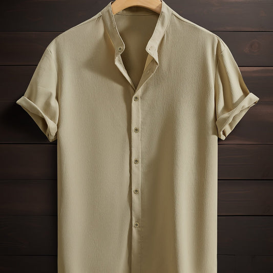Chemise décontractée à col montant en fibre de polyester respirante pour homme