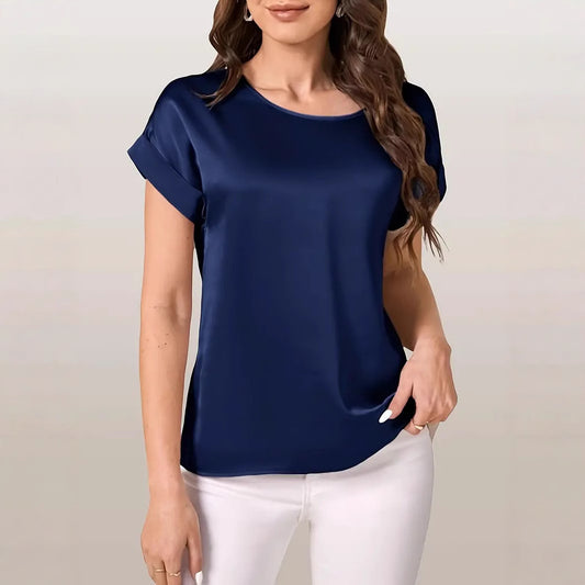 Col rond Couleur unie Surface lisse Manches courtes Ample
