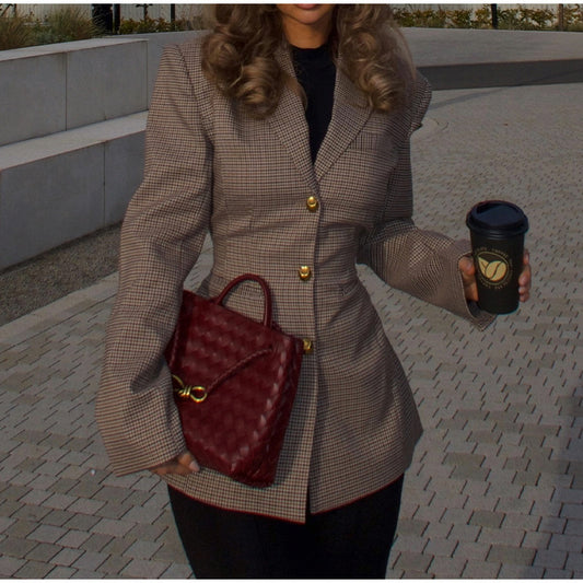Nouvelle veste de costume slim à carreaux pour femme