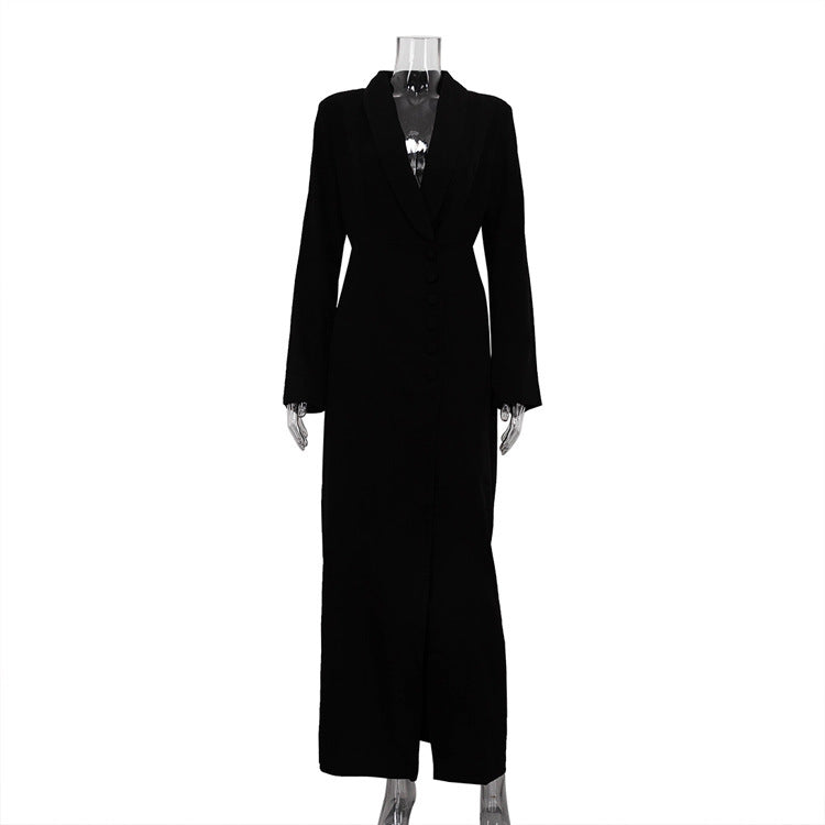 V-neck Long Sleeve High Waist Slit French Dress