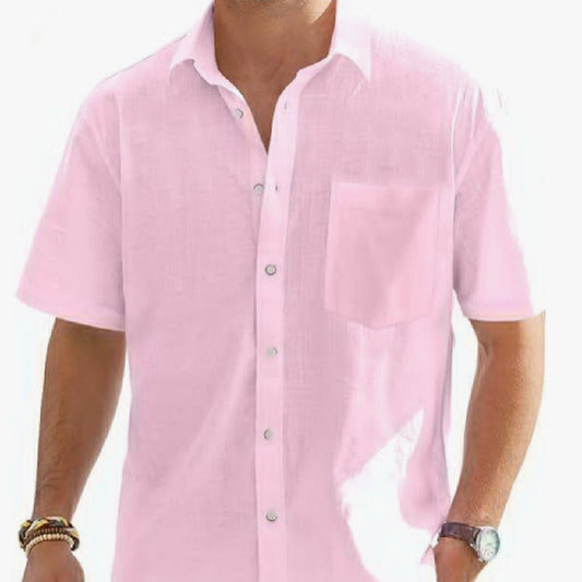 Chemise à manches courtes en coton et lin pour homme