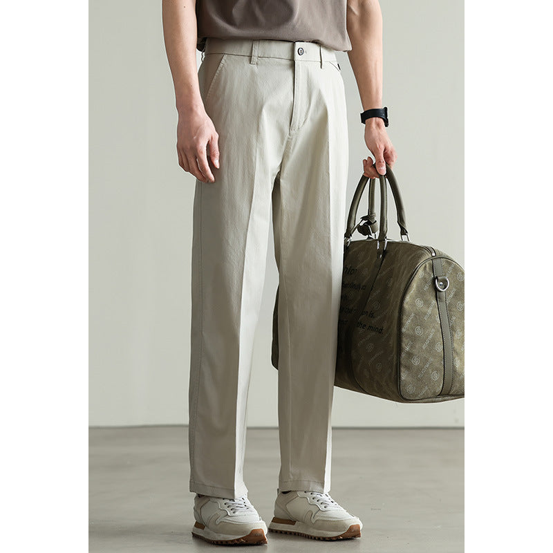 Pantalon droit élastique en coton mélangé pour homme