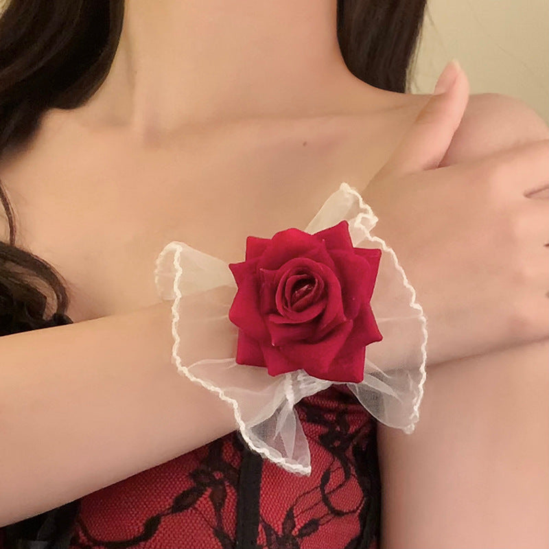 Manchettes de poignet en dentelle à motif rose pour femmes