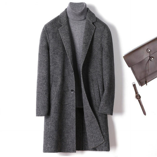 Manteau d'hiver en laine et cachemire, long manteau décontracté à carreaux