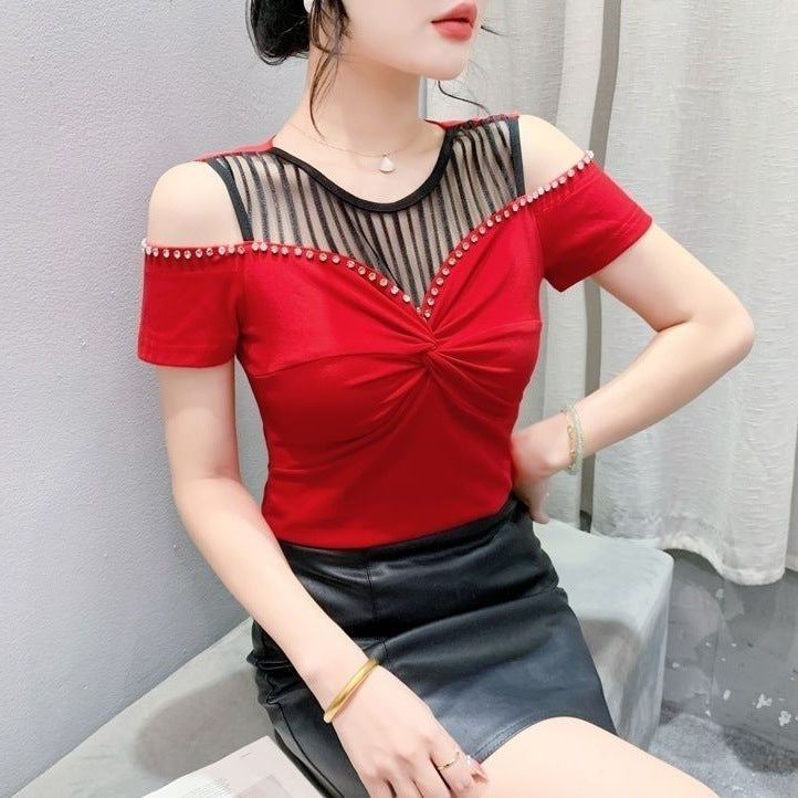 T-shirt tendance à épaules dénudées pour femme, été