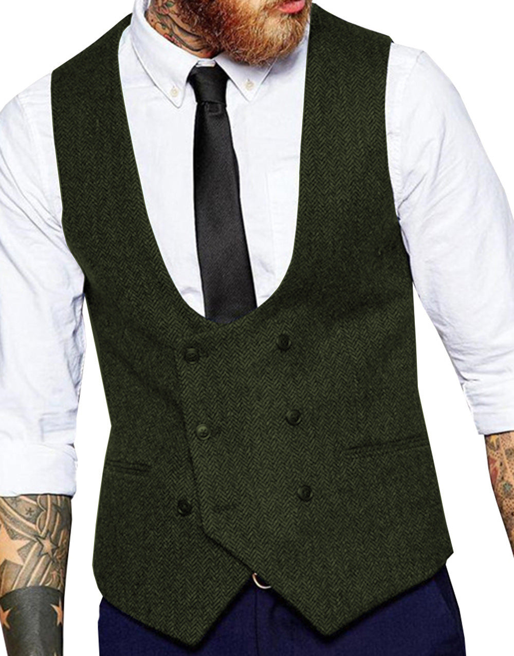 Retro Casual Herringbone Pattern Men's Suit Vest Groom Groomsman Slim Fit Vest