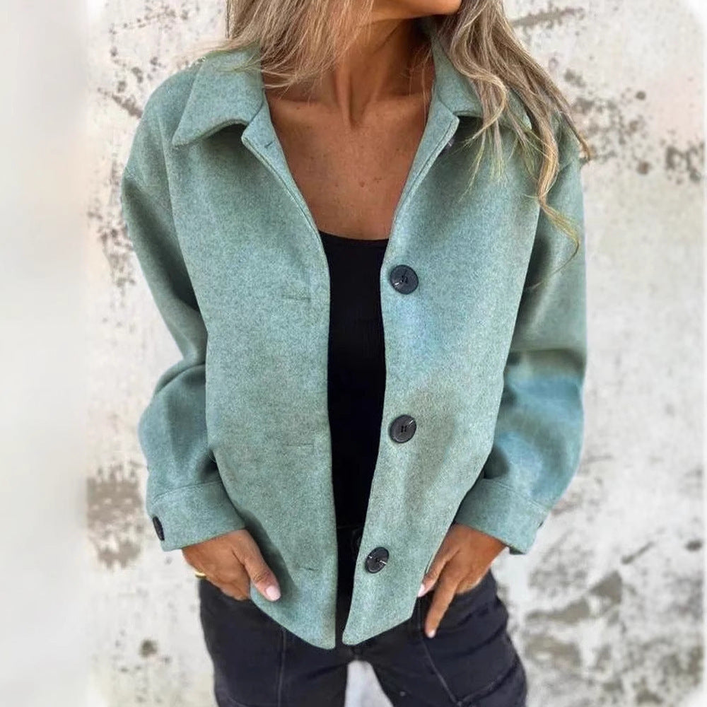 Manteau en laine de couleur unie, style rétro, pour femme, automne et hiver