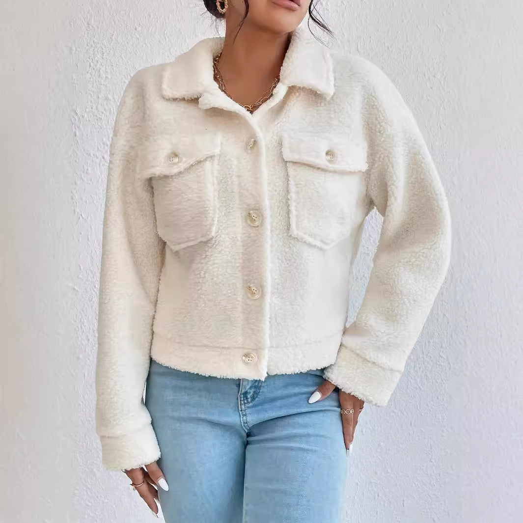 Plush White Coat Short Winter Coat Woolen Women's Design Sense