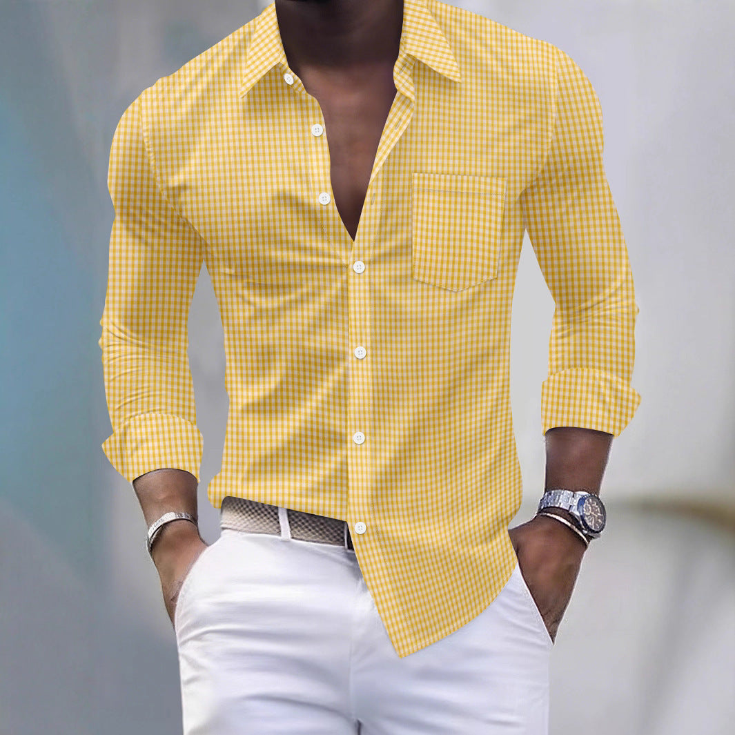 Men's Plaid Pocket Business Slim Casual Shirt