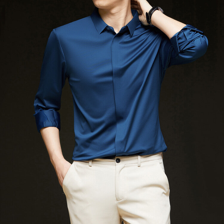 Formal Wear Seamless Ice Silk Shirt Half Sleeve Cardigan