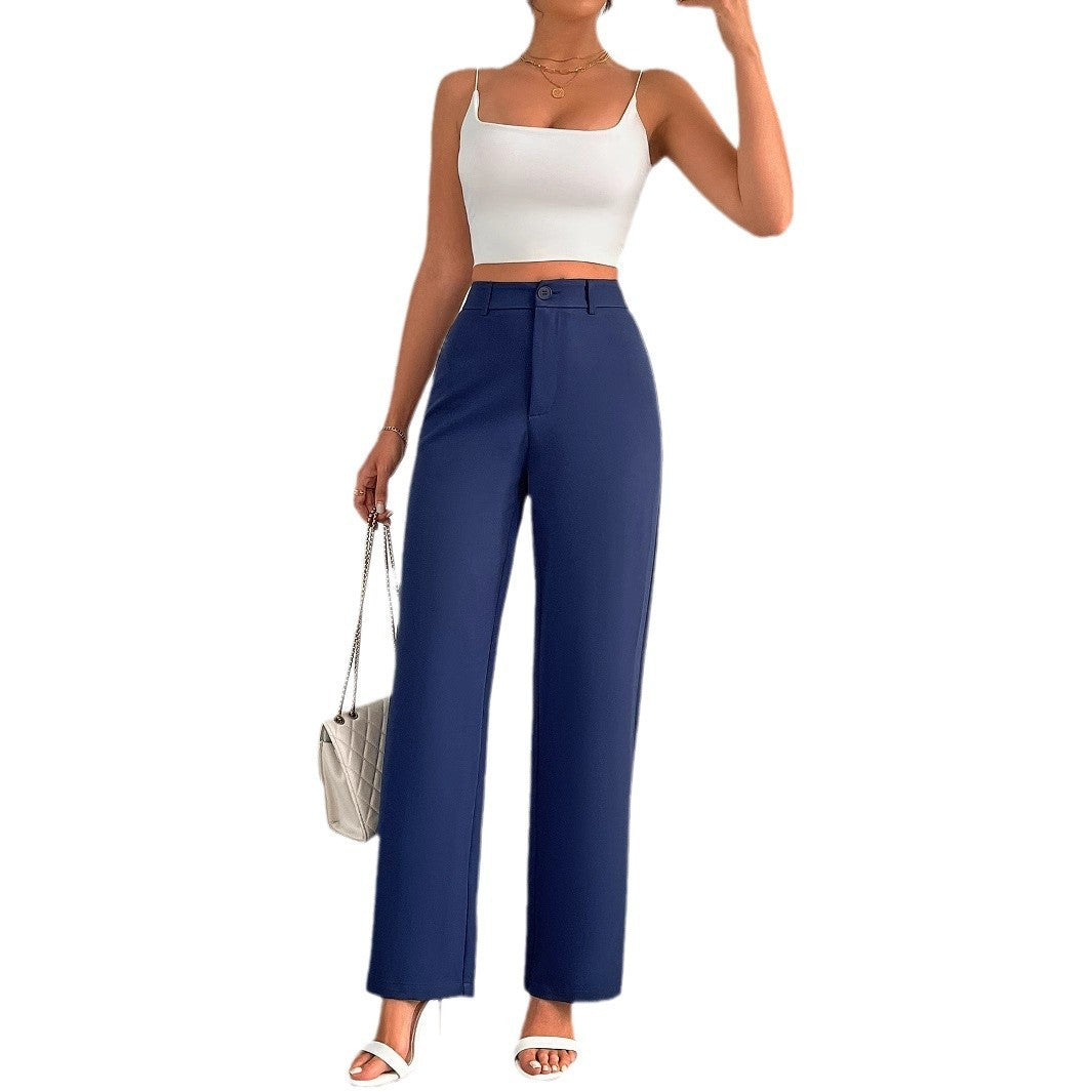 Pantalon droit uni pour femme, décontracté