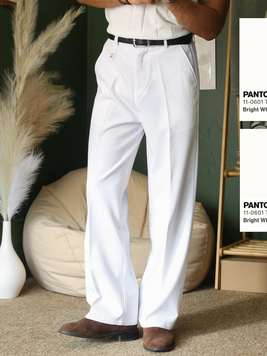 Pantalon taille haute élégant de couleur unie