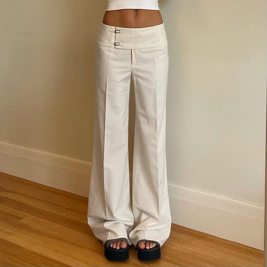 Pantalon décontracté, simple, ample, avec boucle en métal, coupe droite et ajustée aux hanches