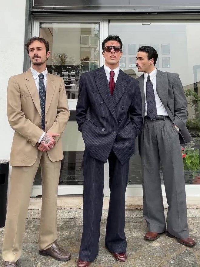 Costume classique croisé à rayures pour homme