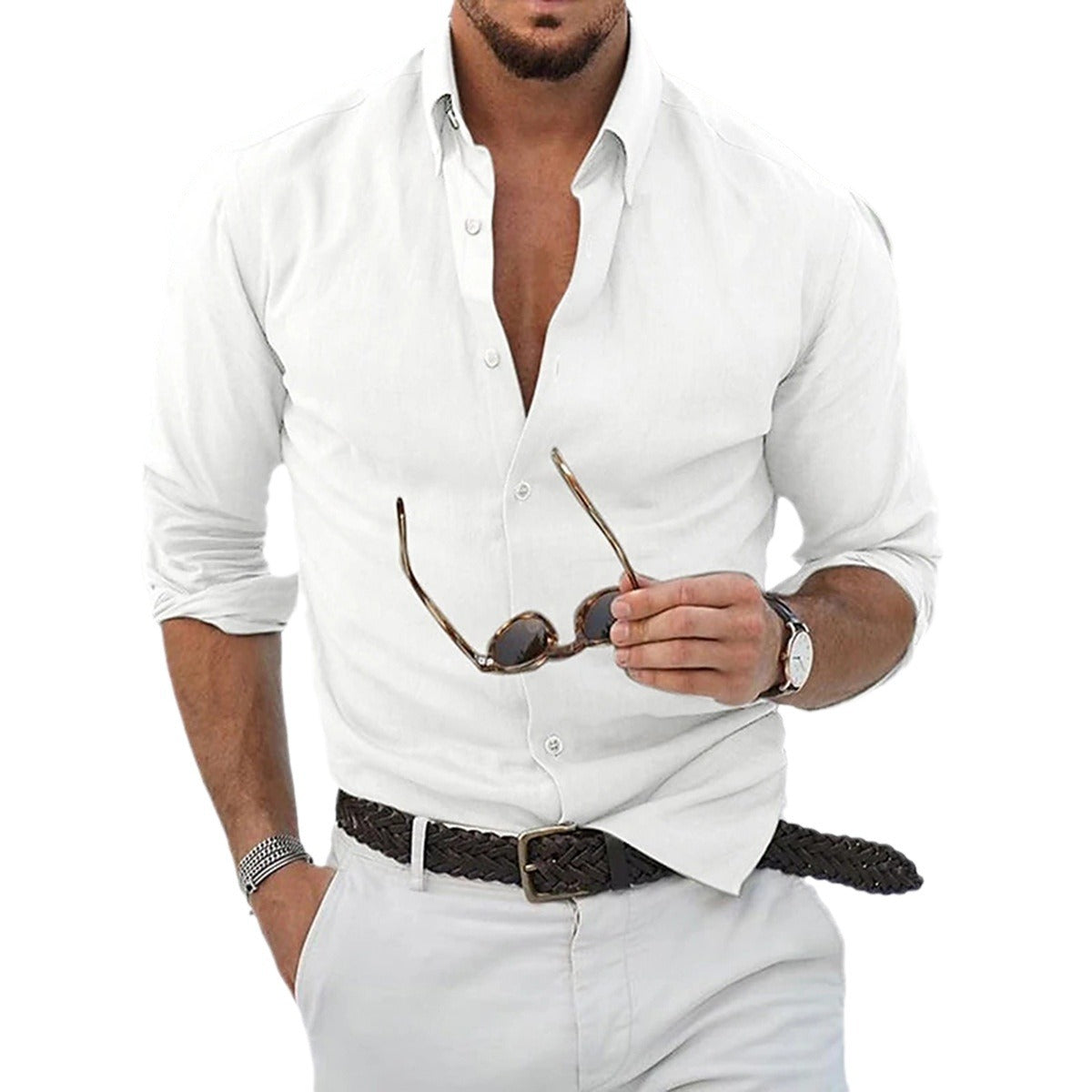 Men's Short Lapels Shirt Top Home Handsome
