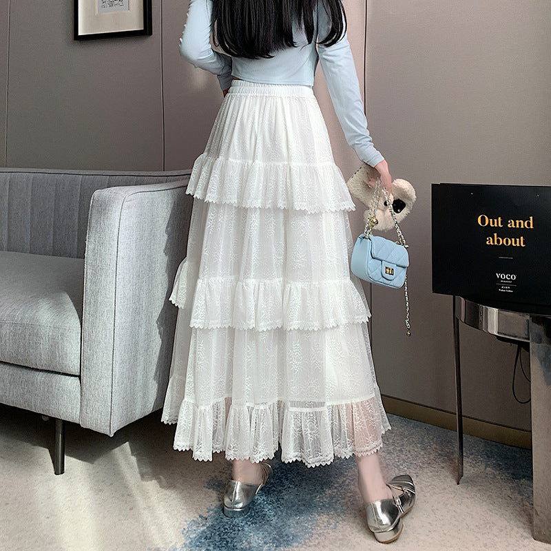 Lace Cake Dress Net Falbala Bubble Skirt