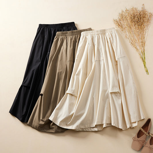 Jupe trapèze mi-longue ample en coton pour femme, style occidental, drapée, été
