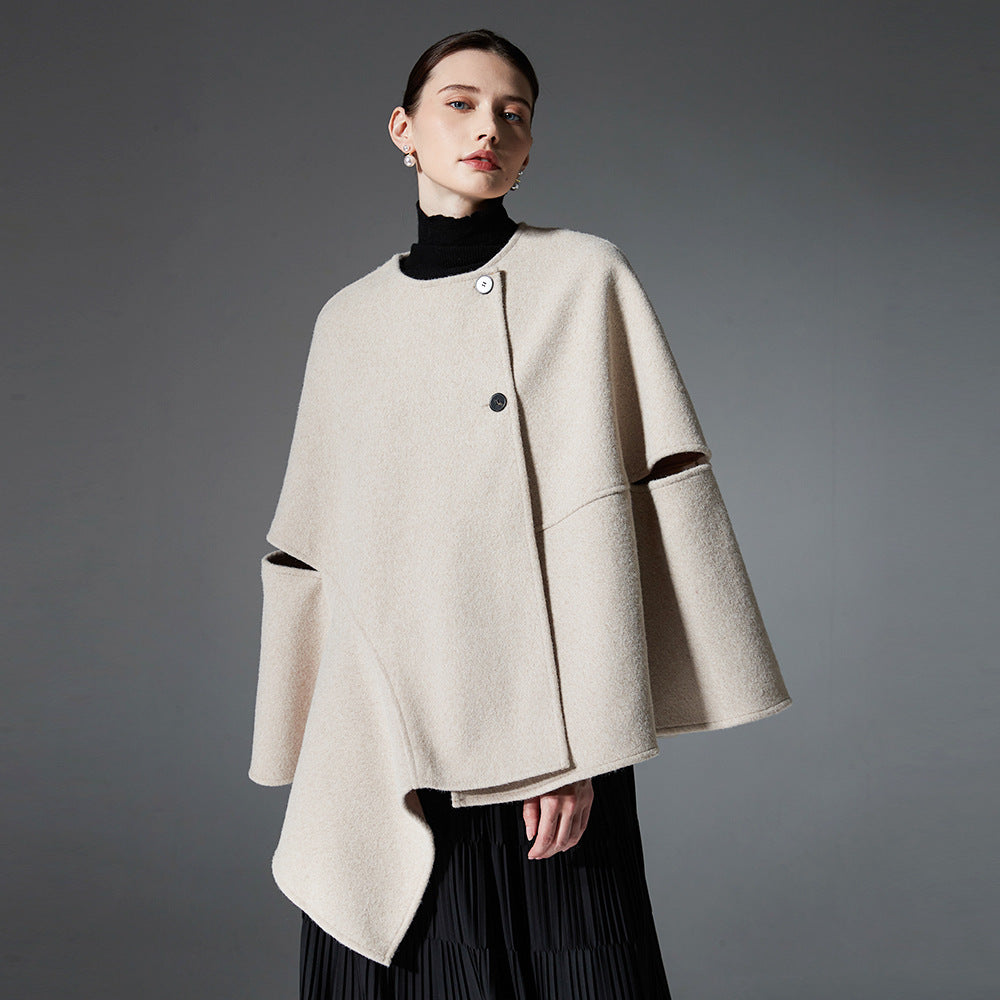 Châle en laine double face à boutons