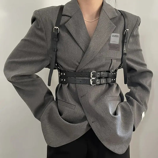 Ceinture en cuir PU à double boucle pour femme, décontractée et tendance