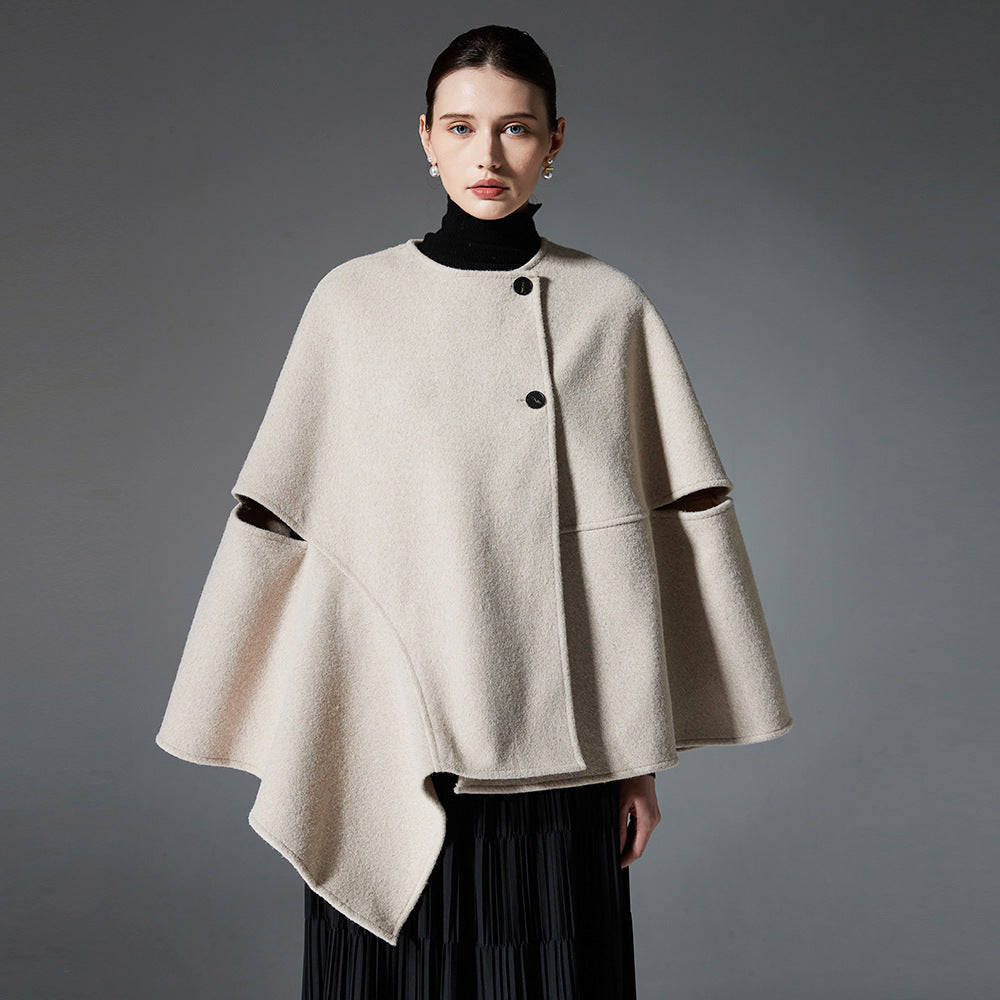 Châle en laine double face à boutons