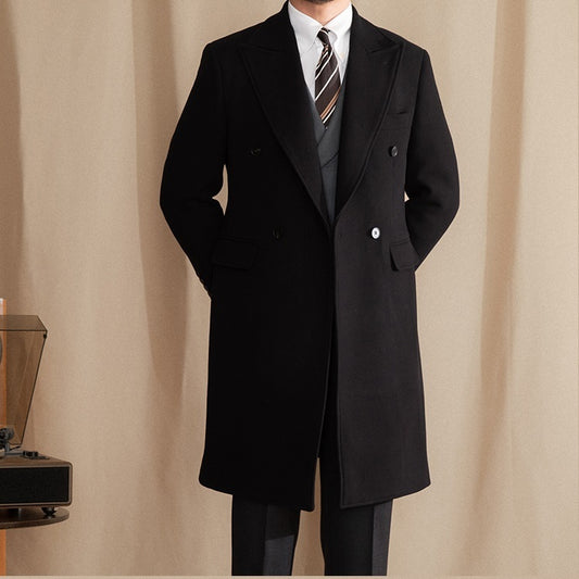 Veste thermique mi-longue à col fermé et double rangée pour homme