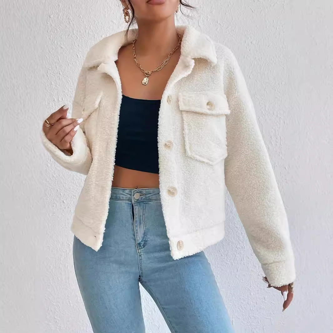 Plush White Coat Short Winter Coat Woolen Women's Design Sense