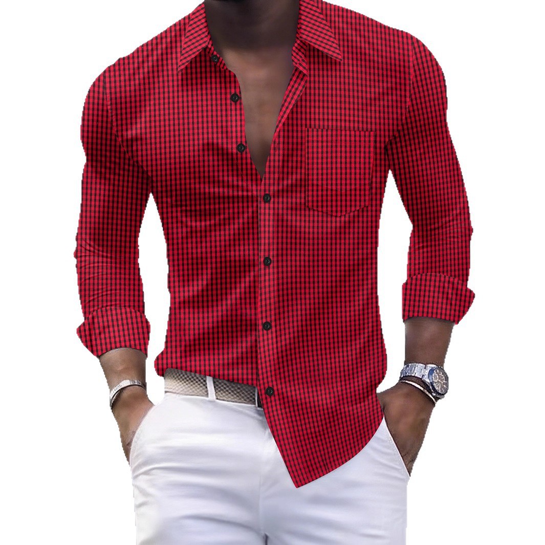 Men's Plaid Pocket Business Slim Casual Shirt