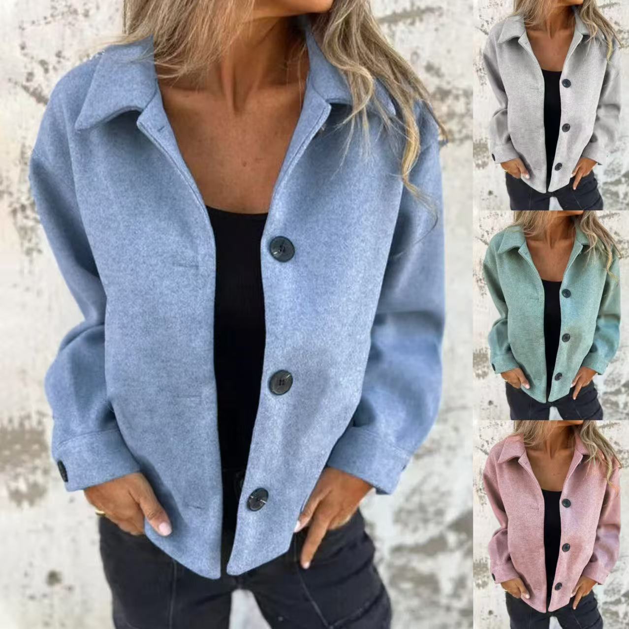 Manteau en laine de couleur unie, style rétro, pour femme, automne et hiver