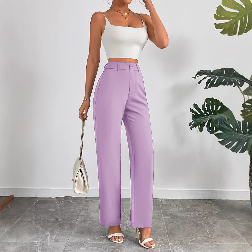 Pantalon droit uni pour femme, décontracté