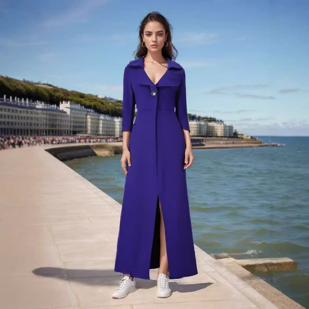 Manteau d'automne et d'hiver en laine à col roulé pour femme