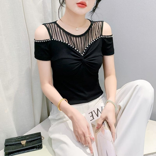 T-shirt tendance à épaules dénudées pour femme, été