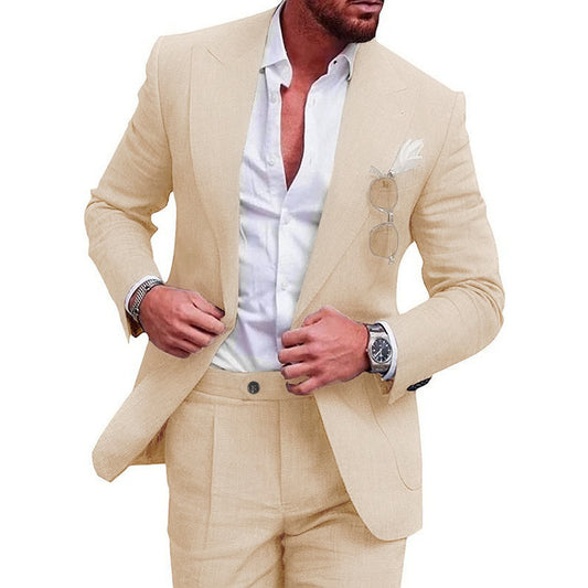 Ensemble deux pièces pour homme, couleur unie, grand modèle, simple rangée, un bouton