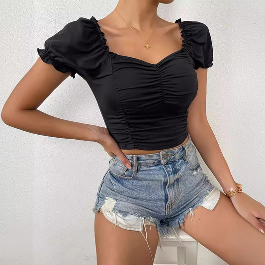Haut ample à manches courtes et col en V pour femmes européennes et américaines, nouvelle collection printemps-été