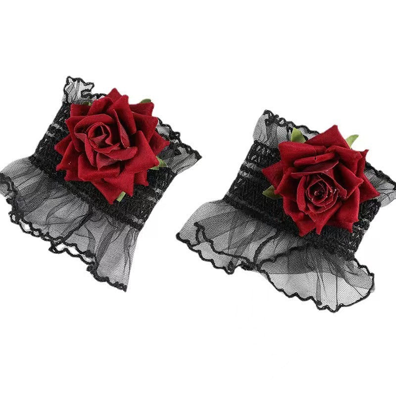 Manchettes de poignet en dentelle à motif rose pour femmes