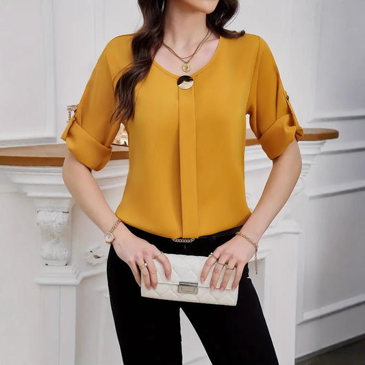 Vêtements de travail polyvalents pour le travail, col rond, manches retroussées, simples
