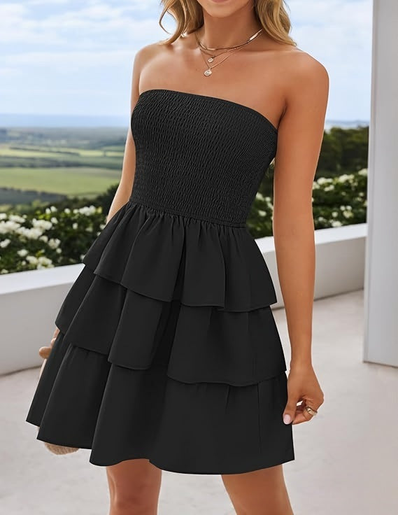 Women's Summer Pleated Tube Top Dress Off-the-shoulder Dress