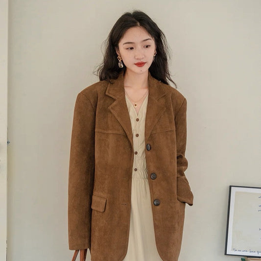 Blazer vintage en daim marron foncé et café